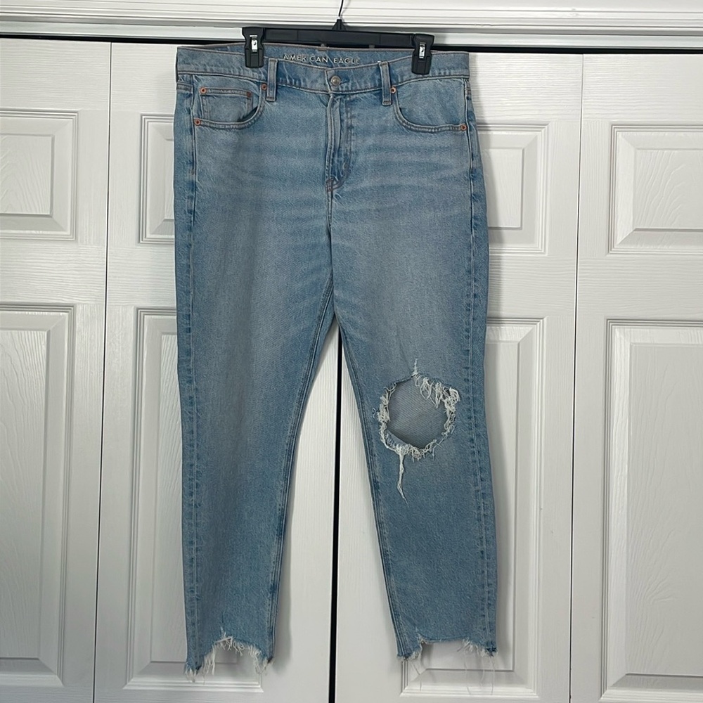 American Eagle Jeans Womens 14 Short 90s Skinny Stretch Distressed Light Wash